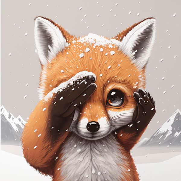 baby fox holding paw to eye