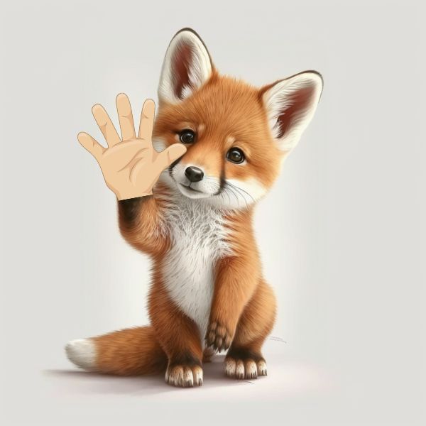 baby fox holding up a human hand