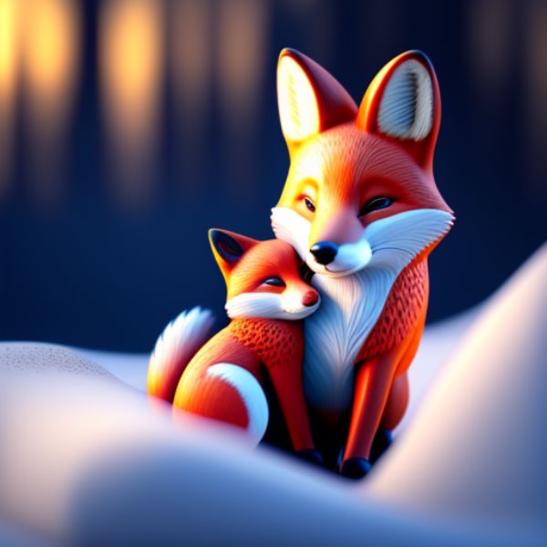 baby fox hugging mother fox