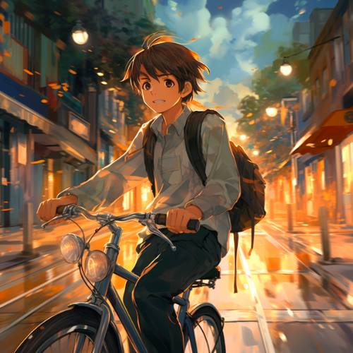 anime boy on a bicycle