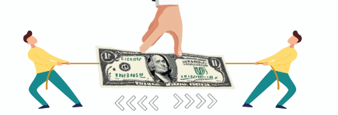 two men pulling a dollar, stretching its value