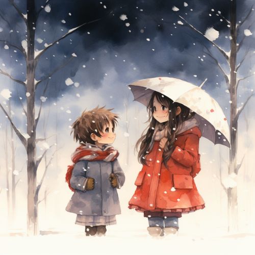 a scene with it snowing outside