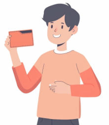 man holding up a wallet cartoon
