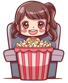 at the movies with popcorn anime chibi cartoon