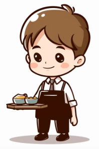 little anime boy working as a waiter